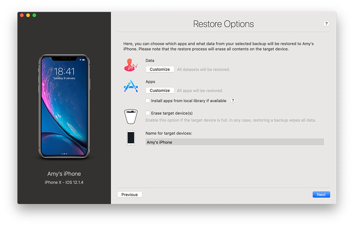 restore wizard confirm restore