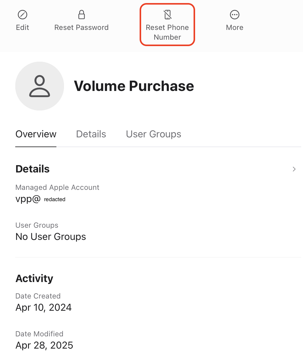 Reset Phone Number