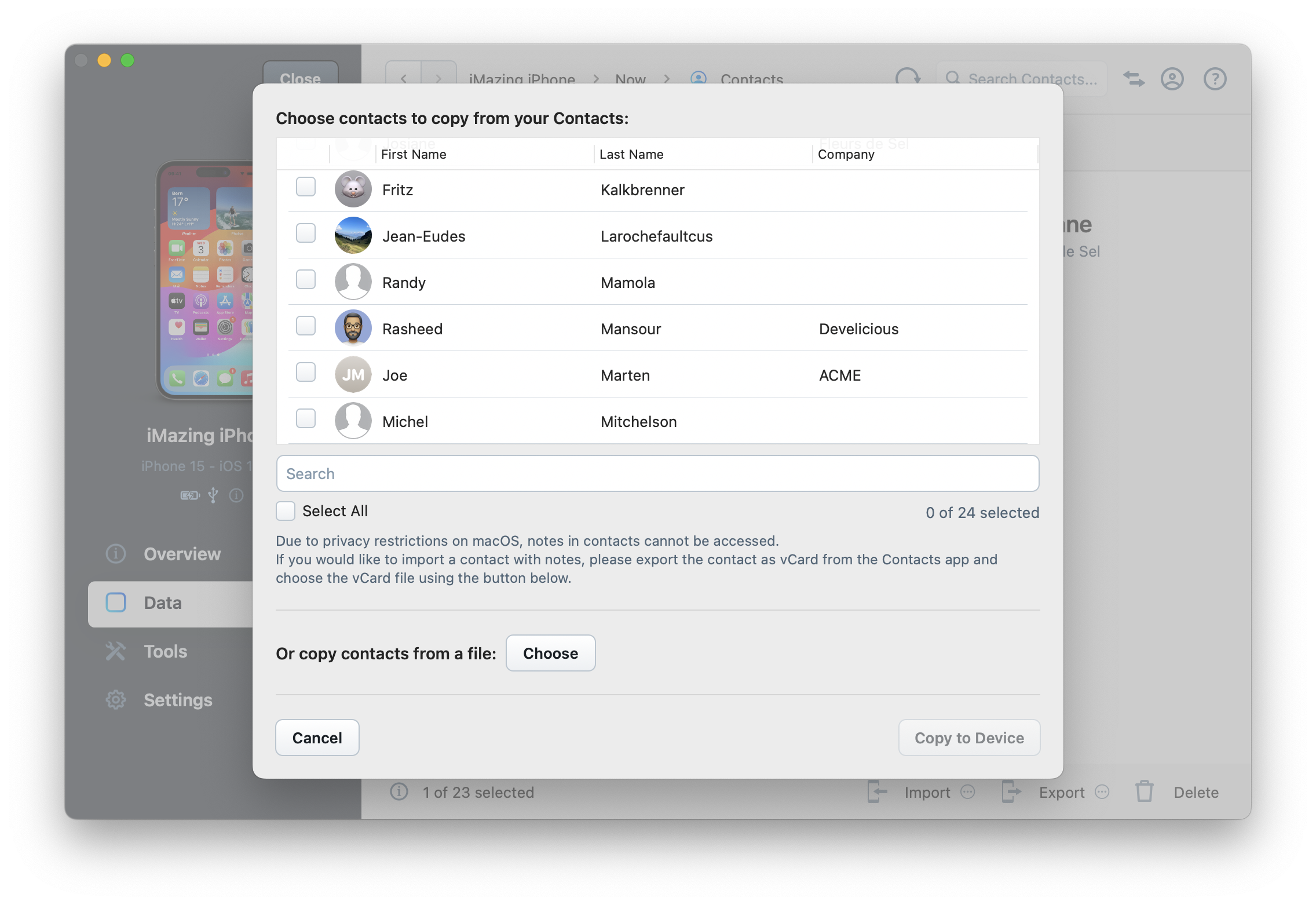 Contacts import wizard