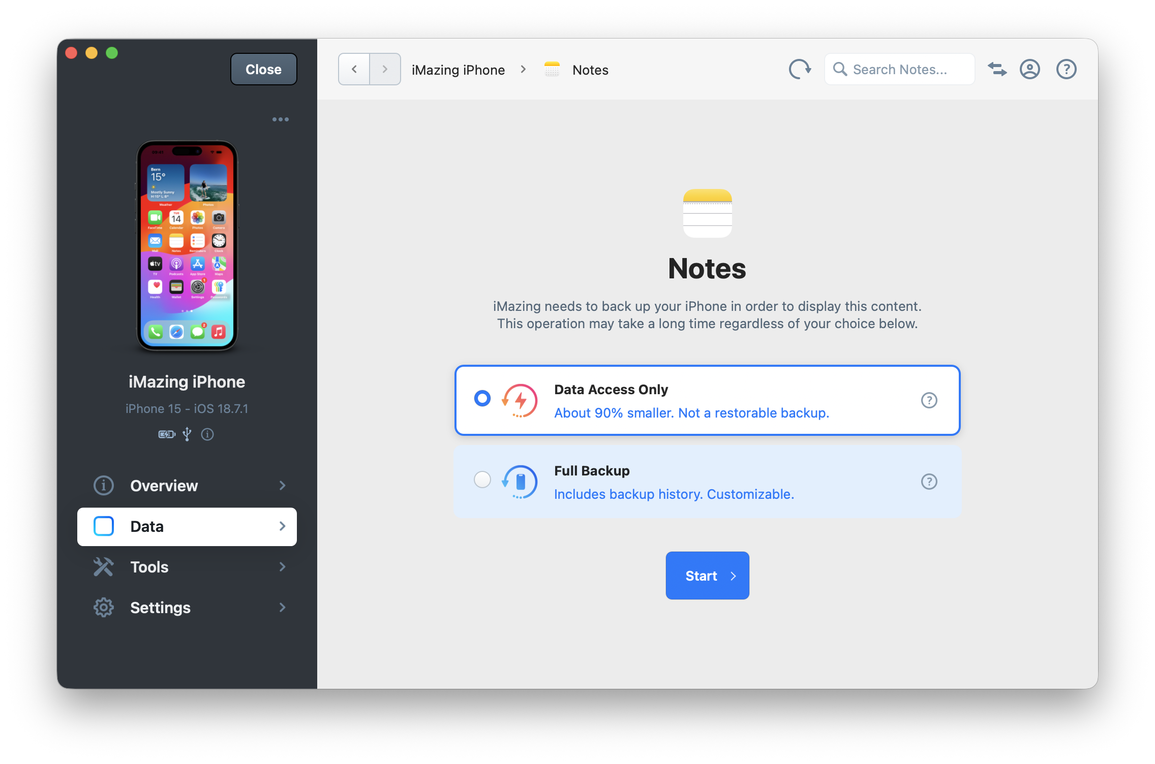 notes Backup Options