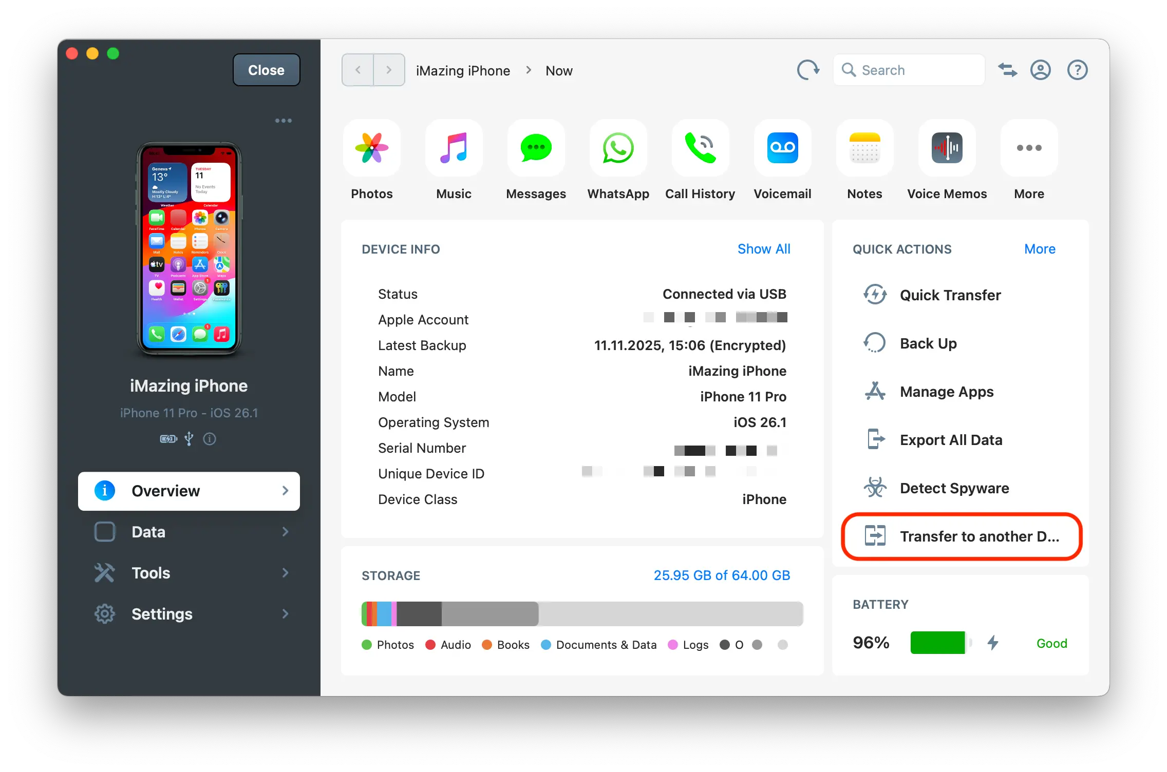 iMazing device view screenshot