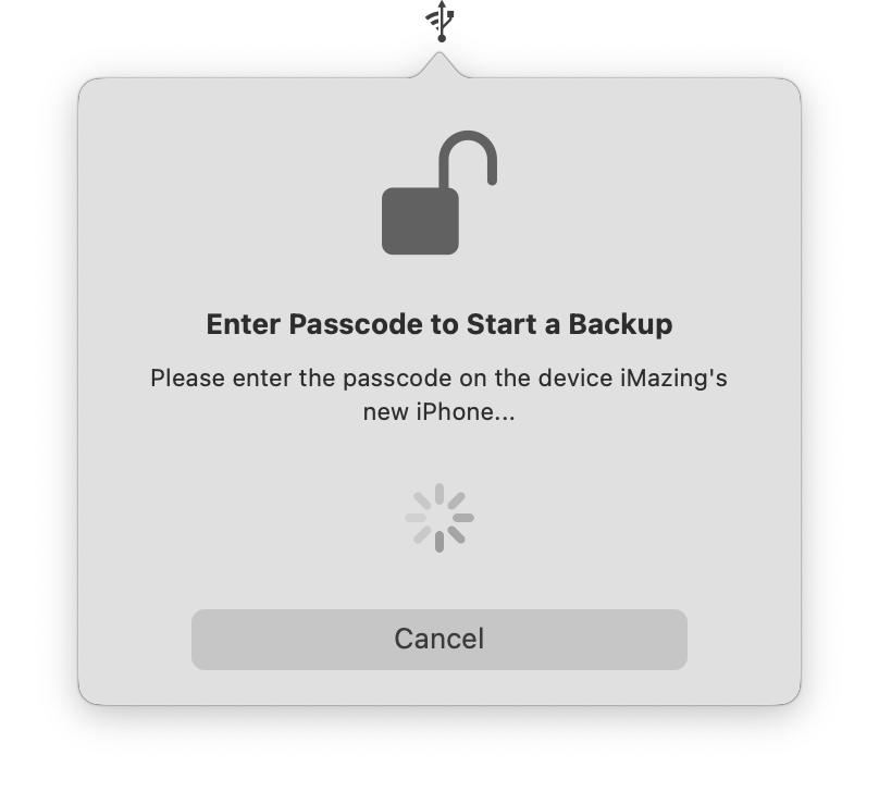iMazing Mini, Backup Authorization Prompt