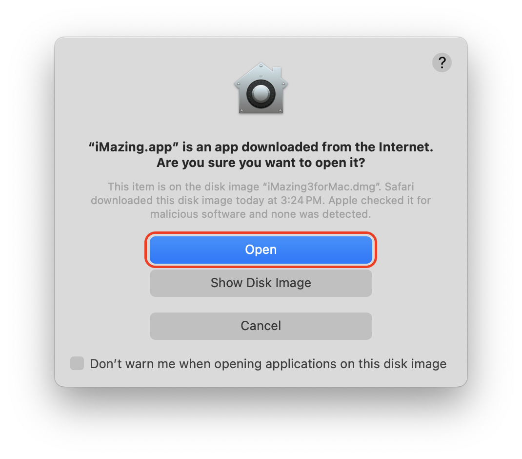iMazing is an app downloaded from the Internet macOS Gatekeep Dialog