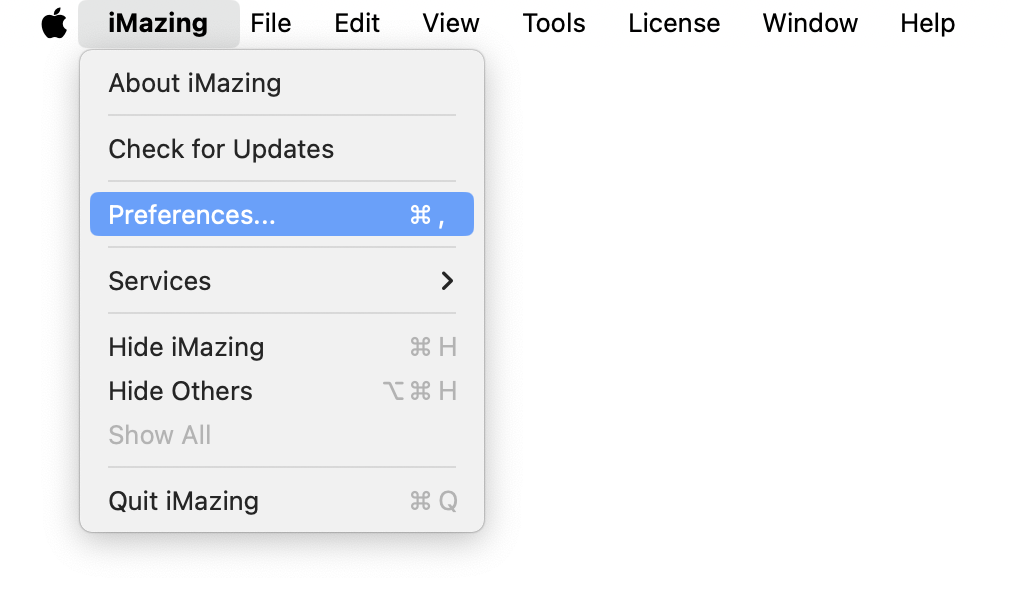 iMazing 3 Preferences Menu