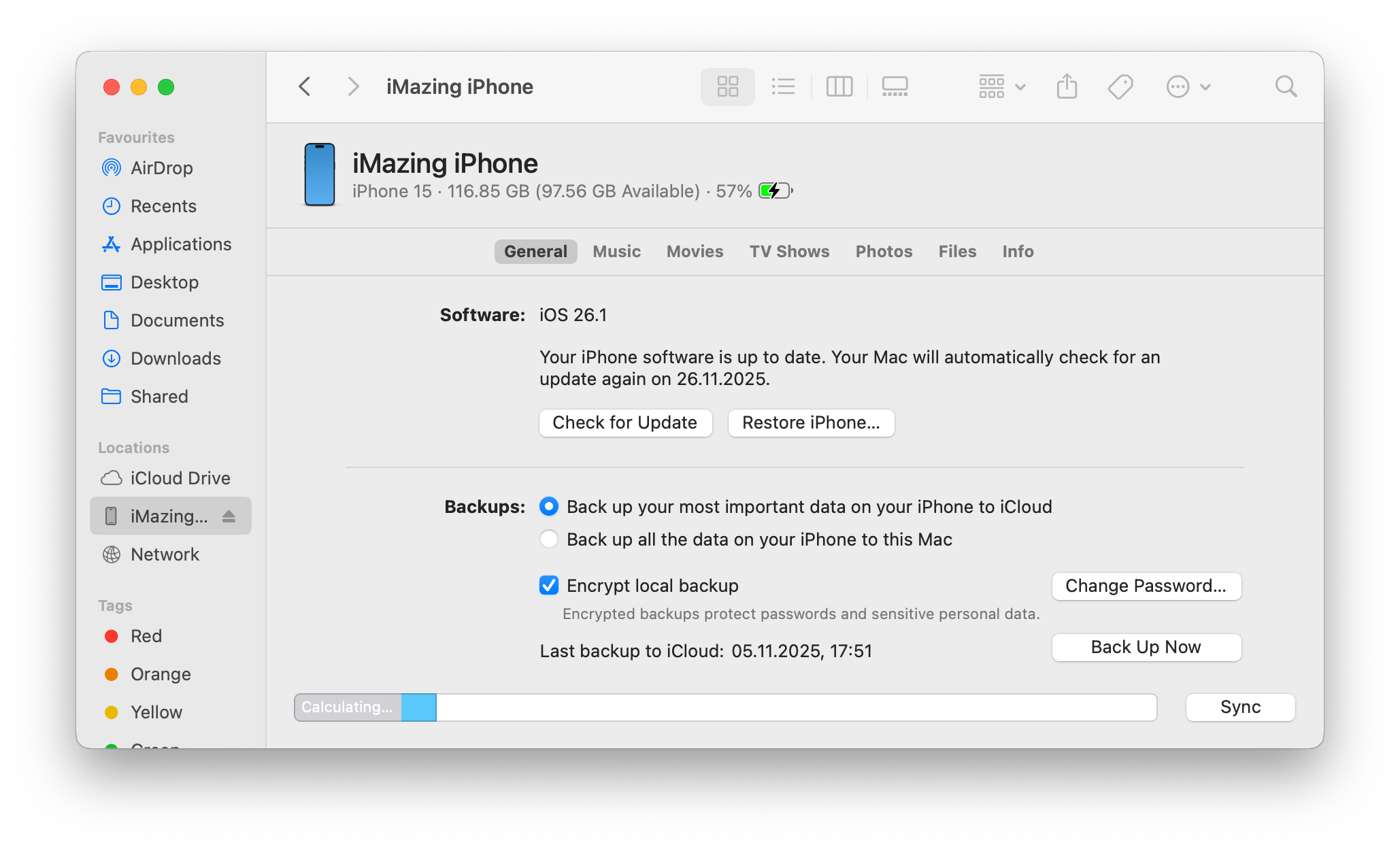 iTunes Backup Options Encryption Screenshot
