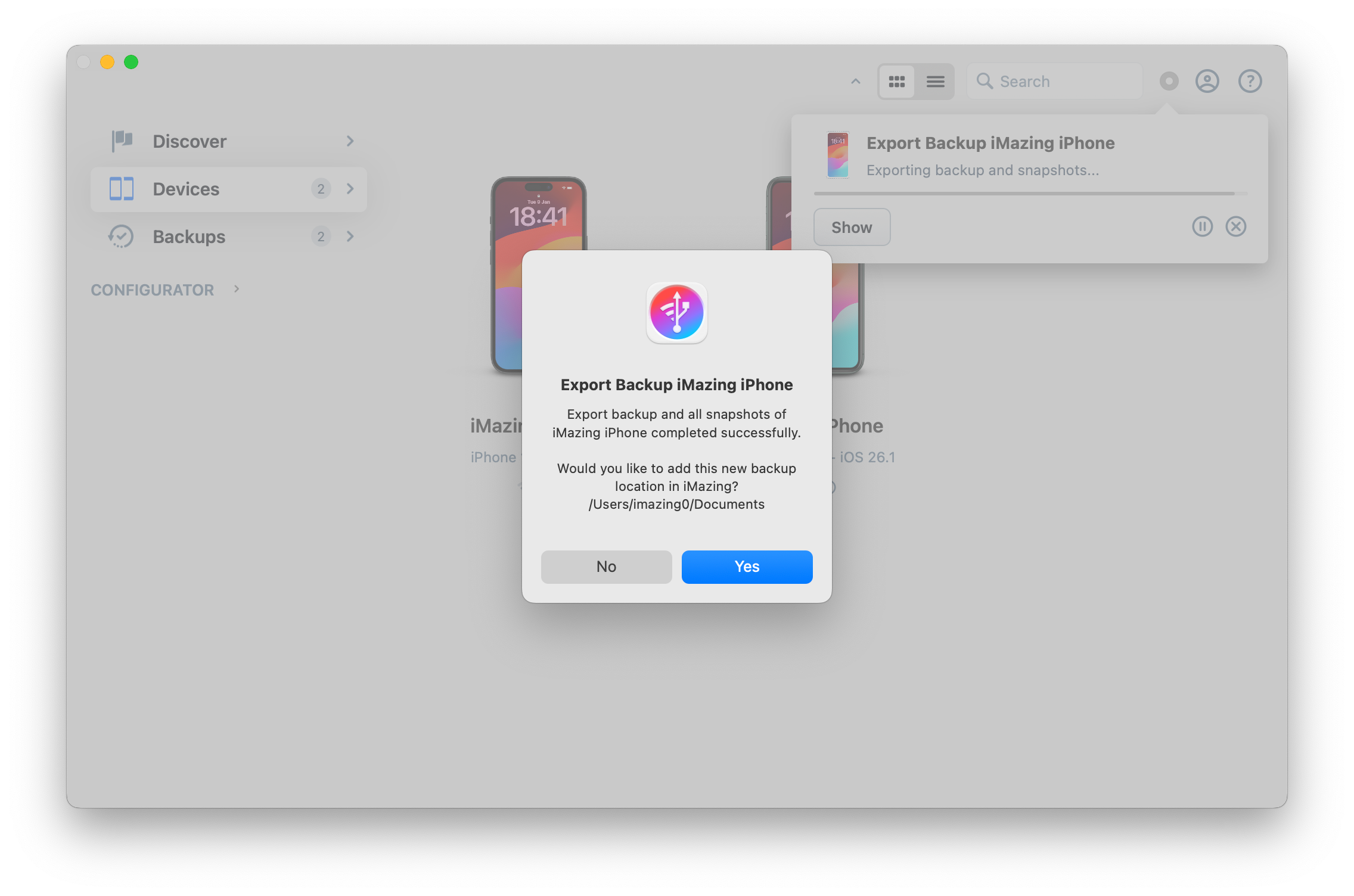 Choose to use new backup location