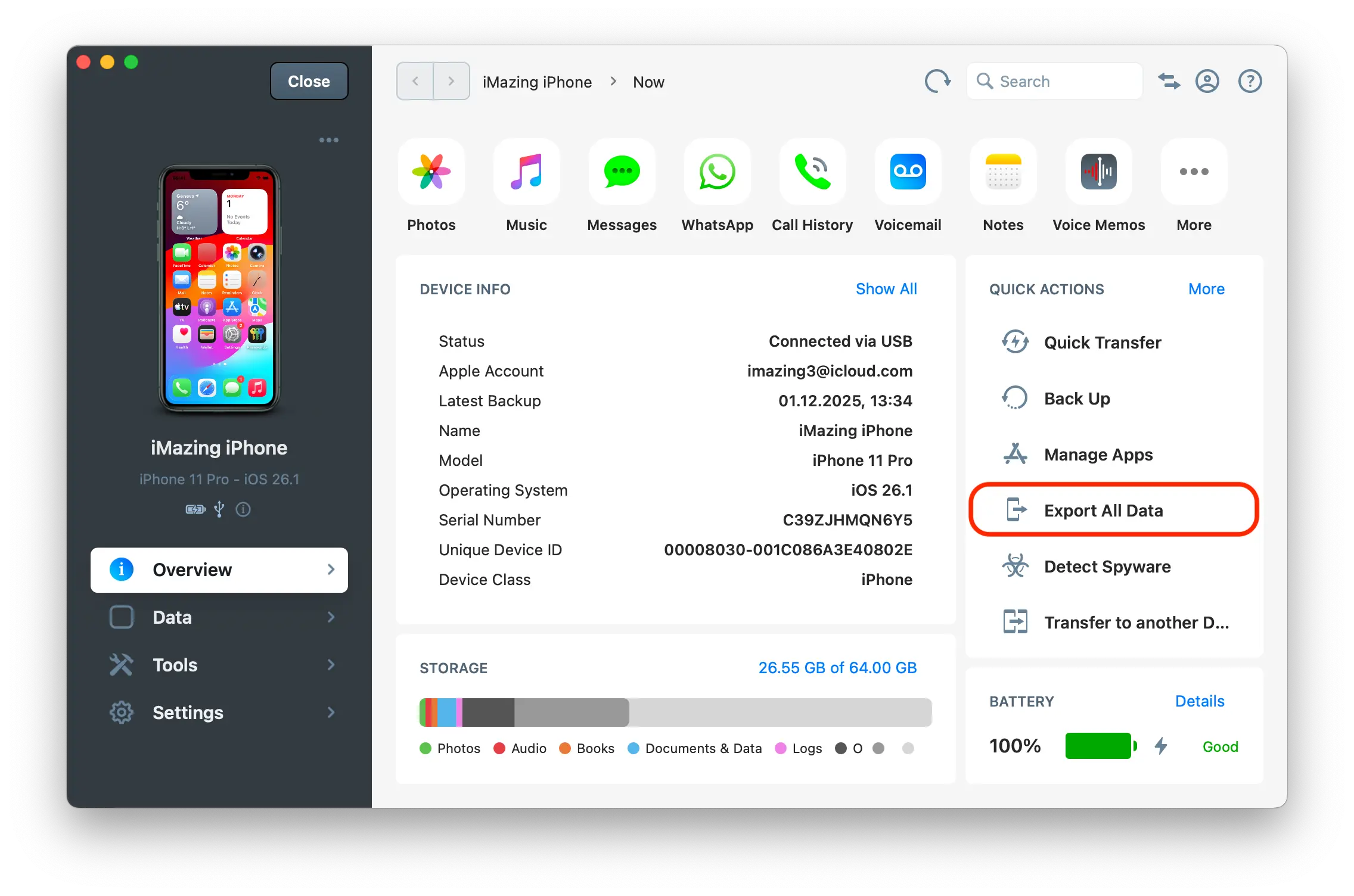 iMazing's Overview screen