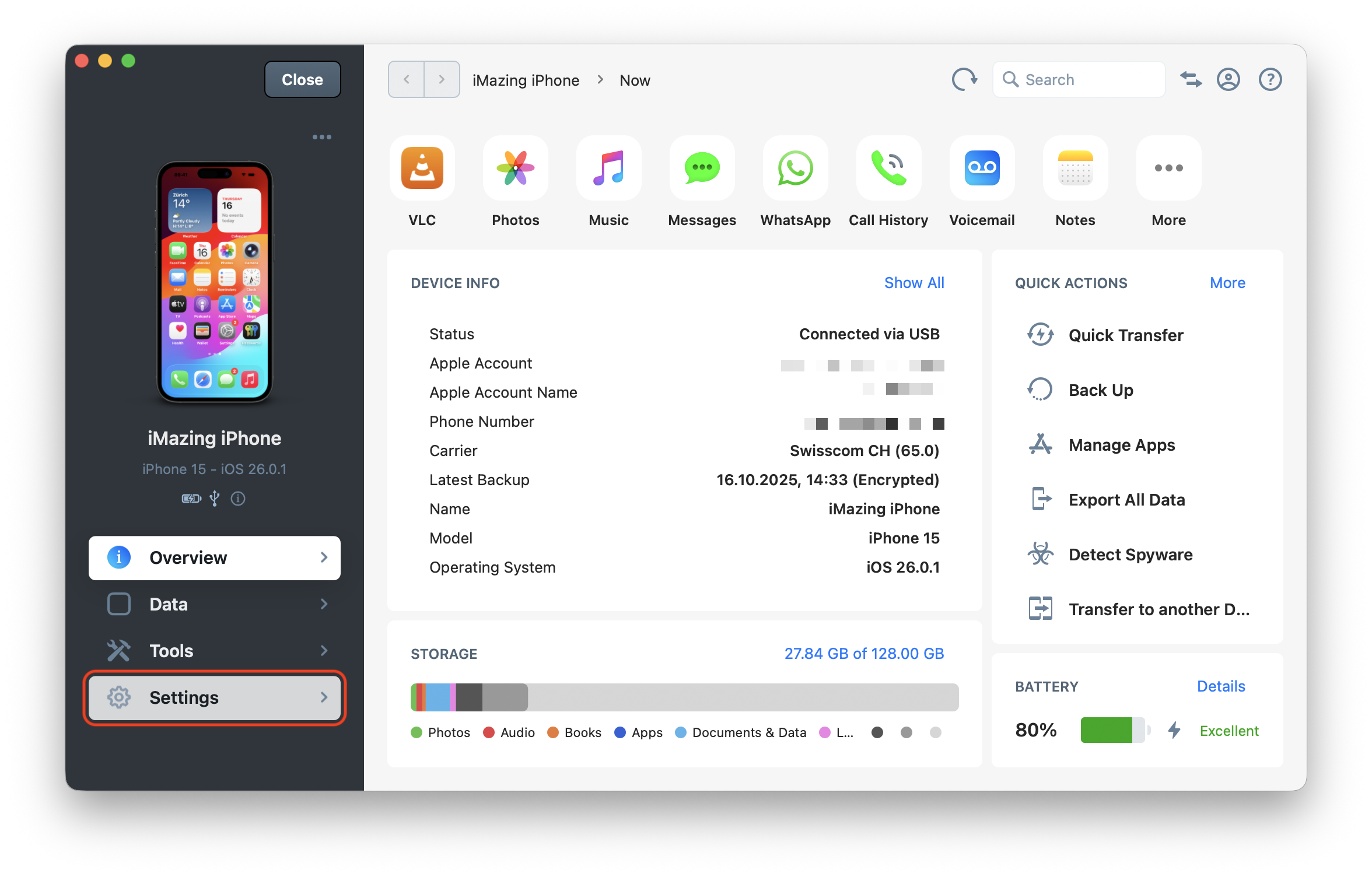 iMazing's Overview screen