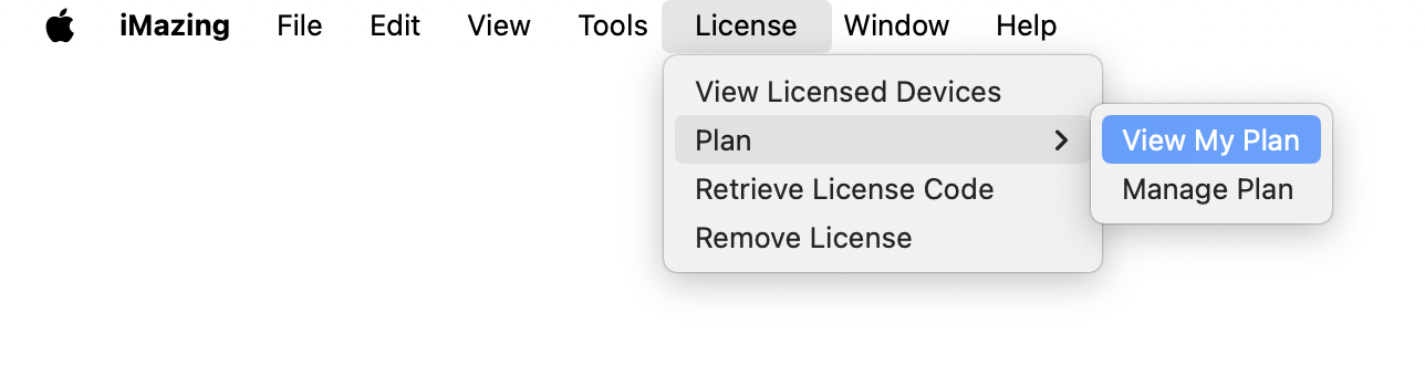 iMazing 3 License Menu