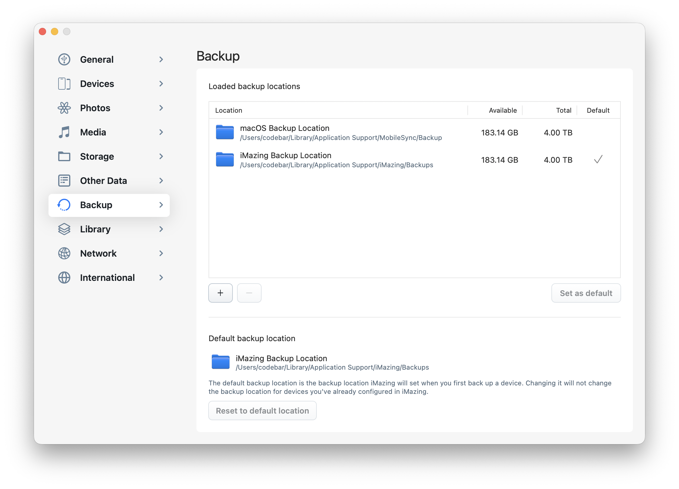 iMazing 3 Preferences - Backup Location Preferences