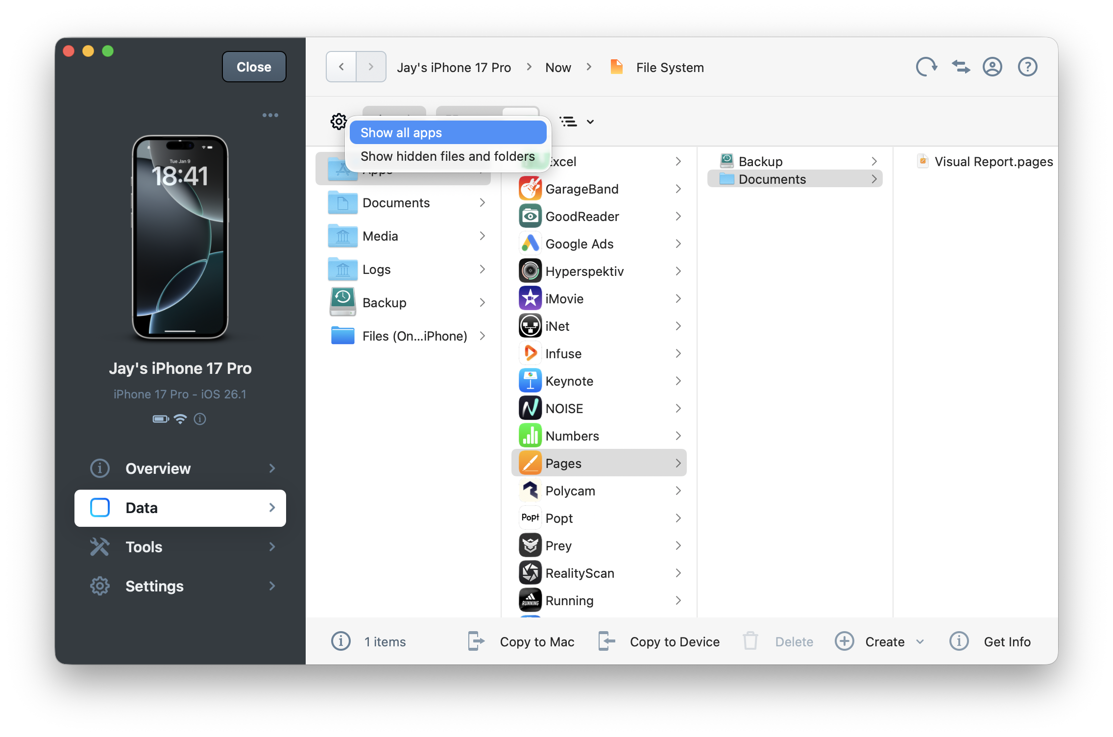 iMazing File System Optoins