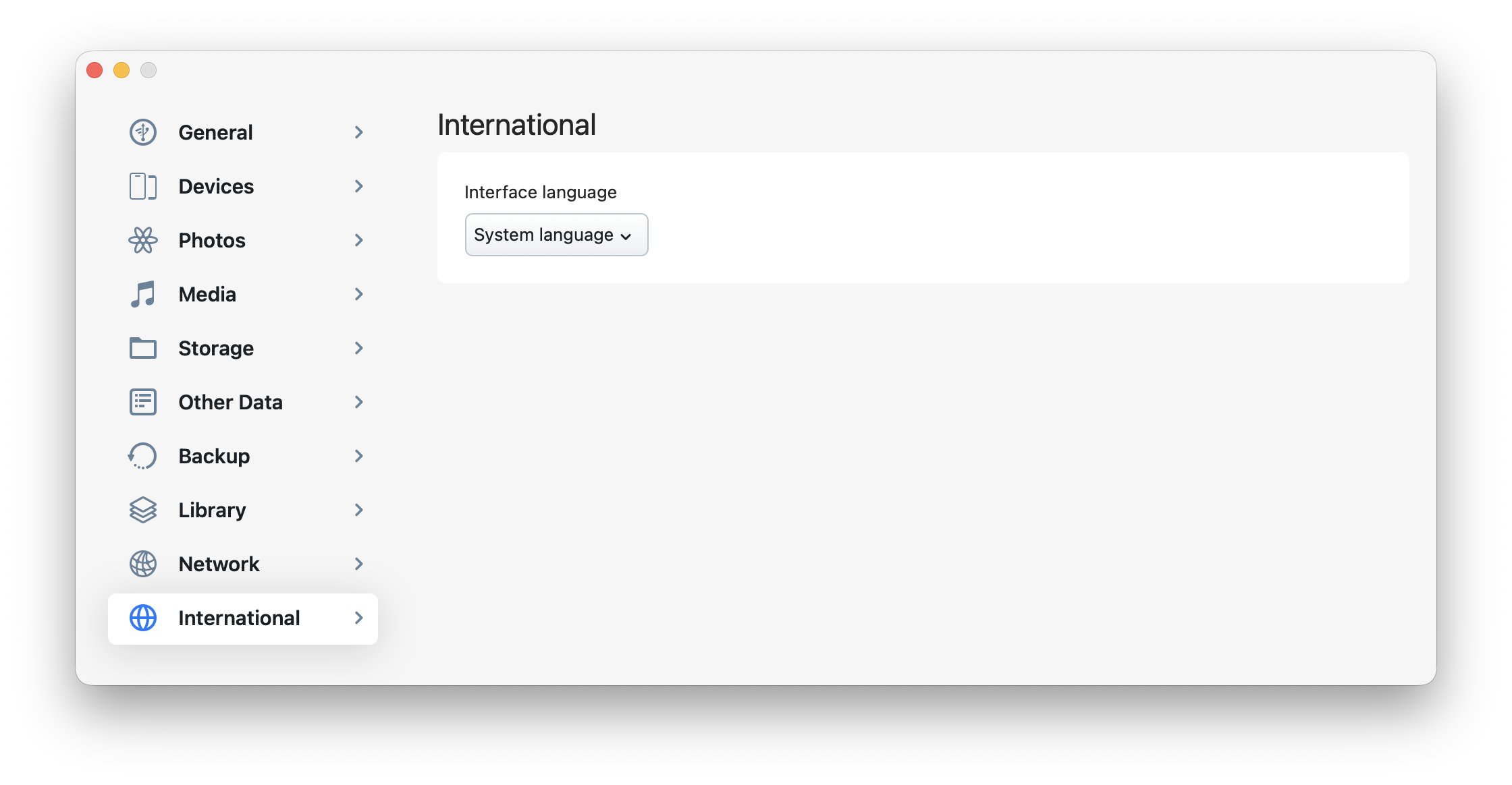 iMazing Preferences - International