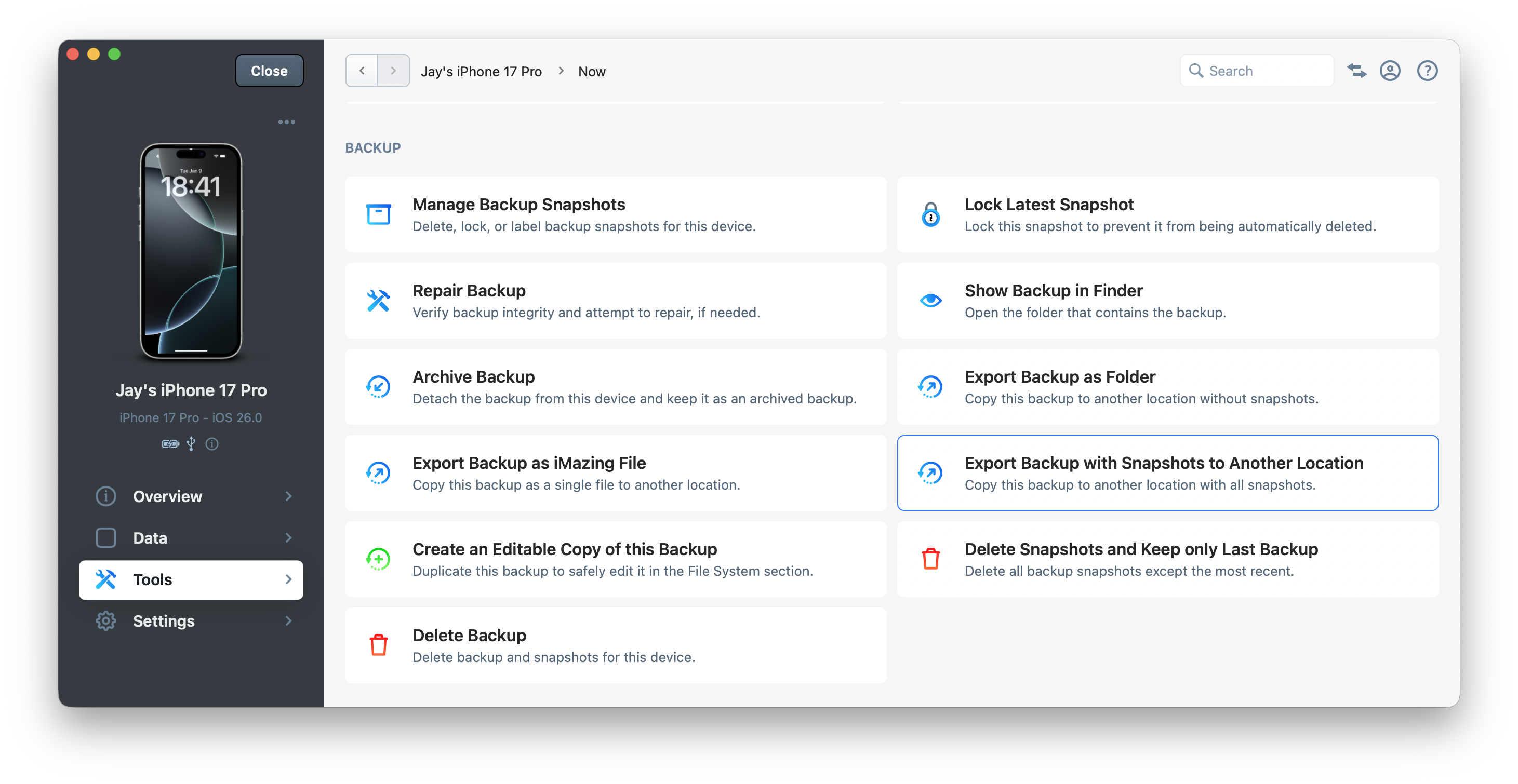 iMazing - Export Backup as Folder Action