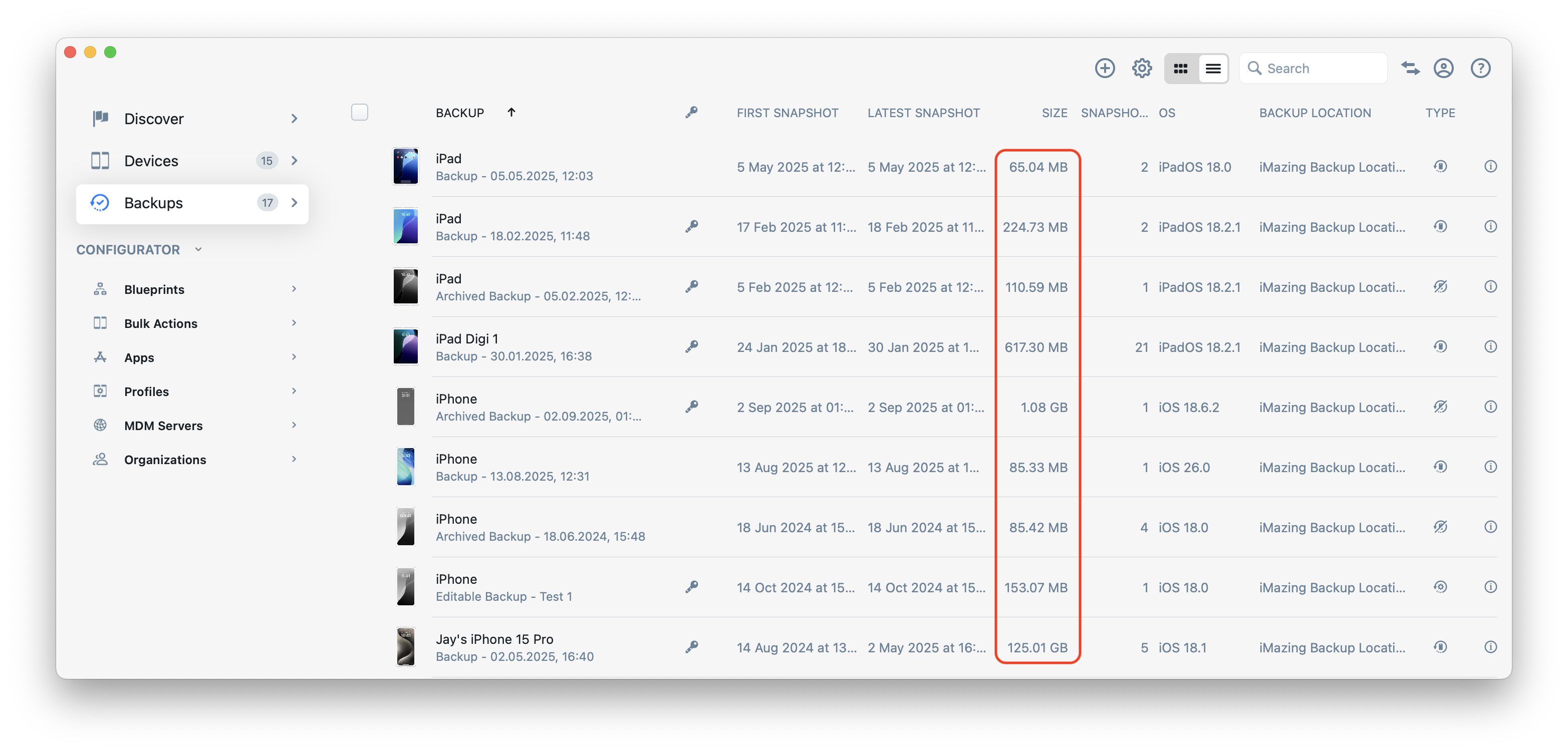 iMazing - Backup Snapshots