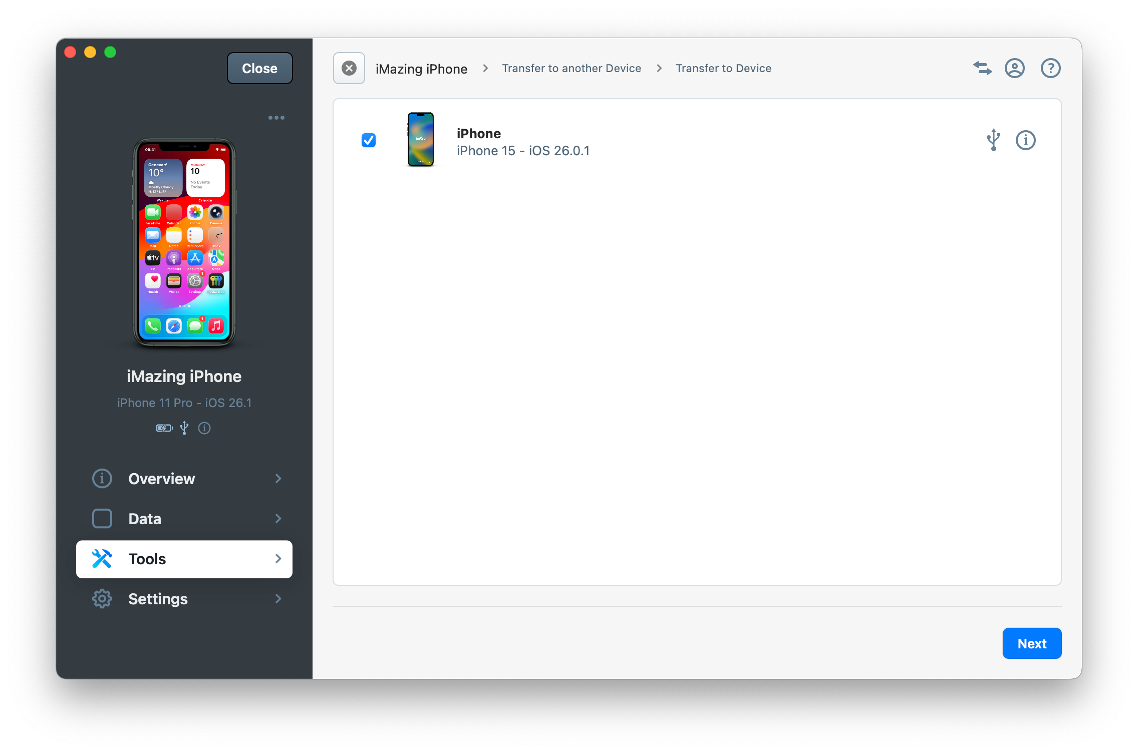 iMazing device view screenshot