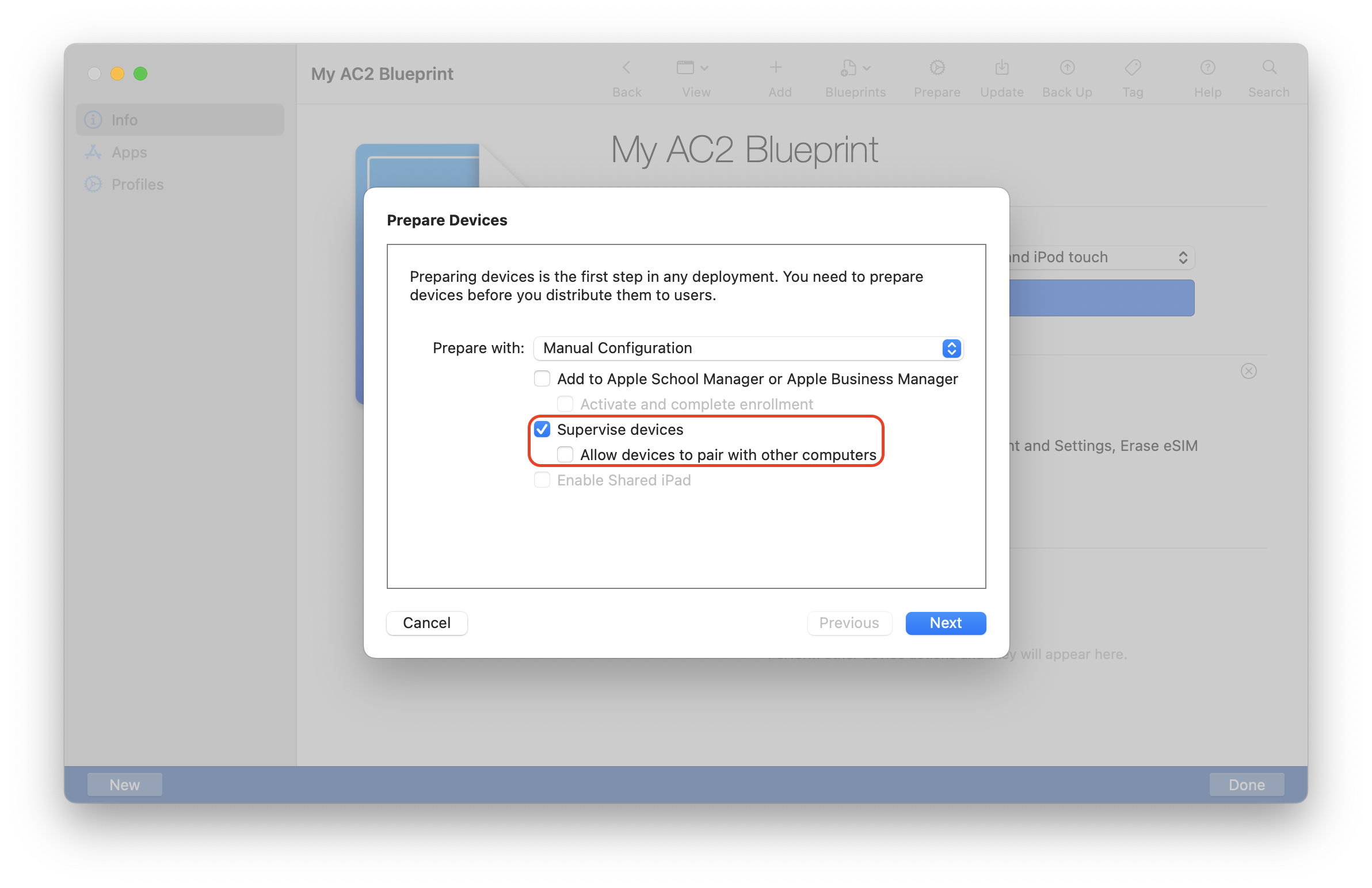 Apple Configurator's option: "Allow devices to pair with other computers"