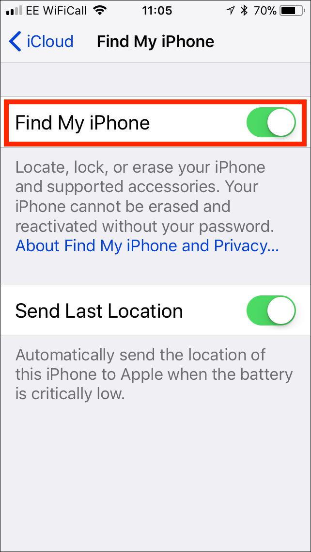 disable find my iphone on pc