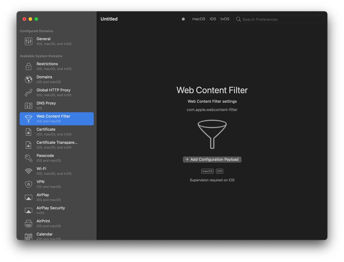 iMazing Profile Editor, Web Content Filter Add Payload