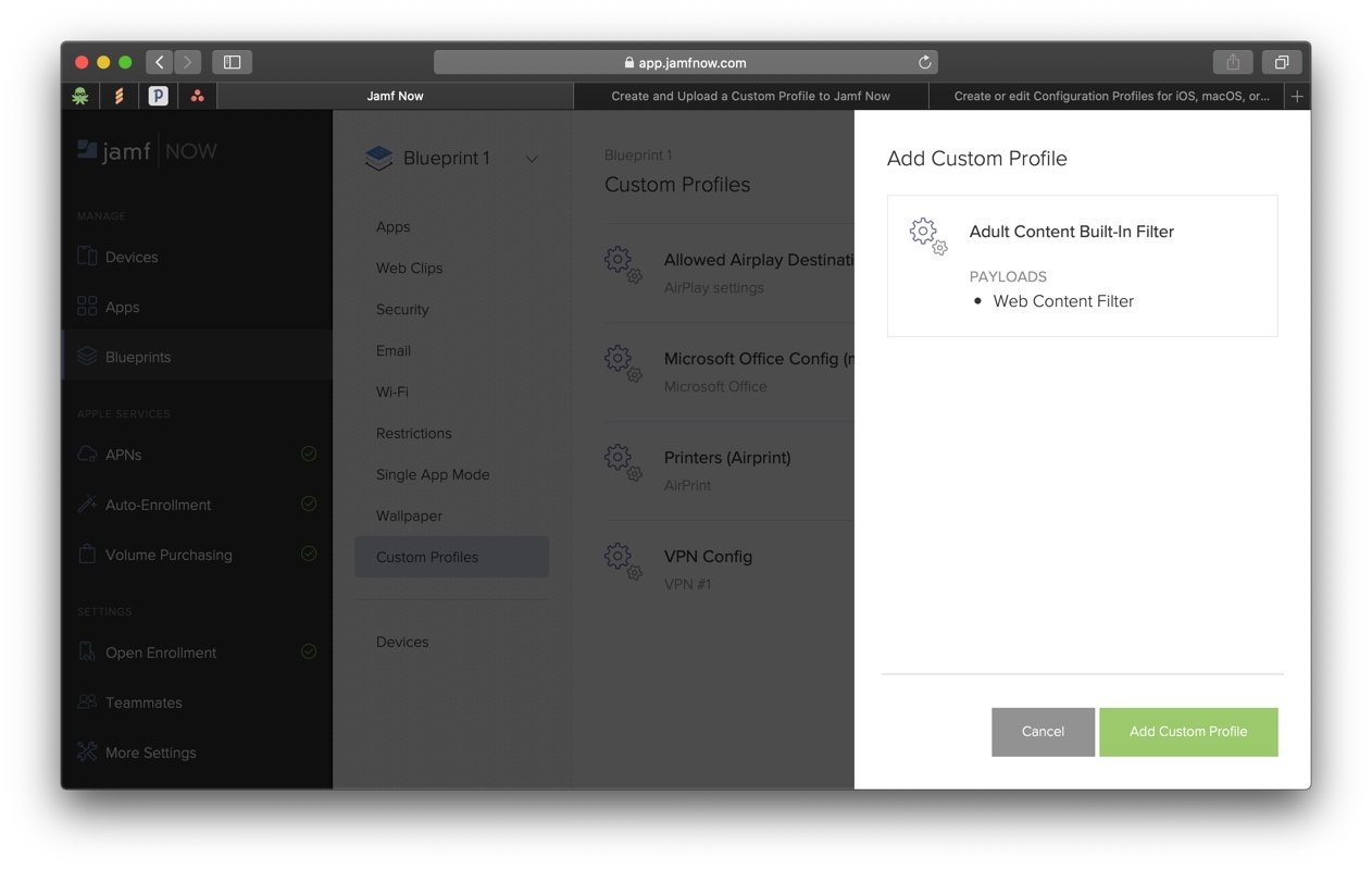 Confirm Adding Custom Profile to Jamf Now