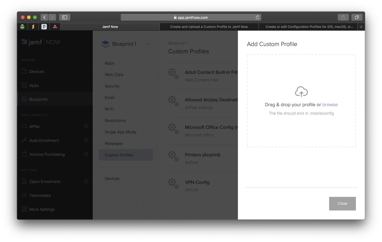 Drop Custom Profile to Jamf Now