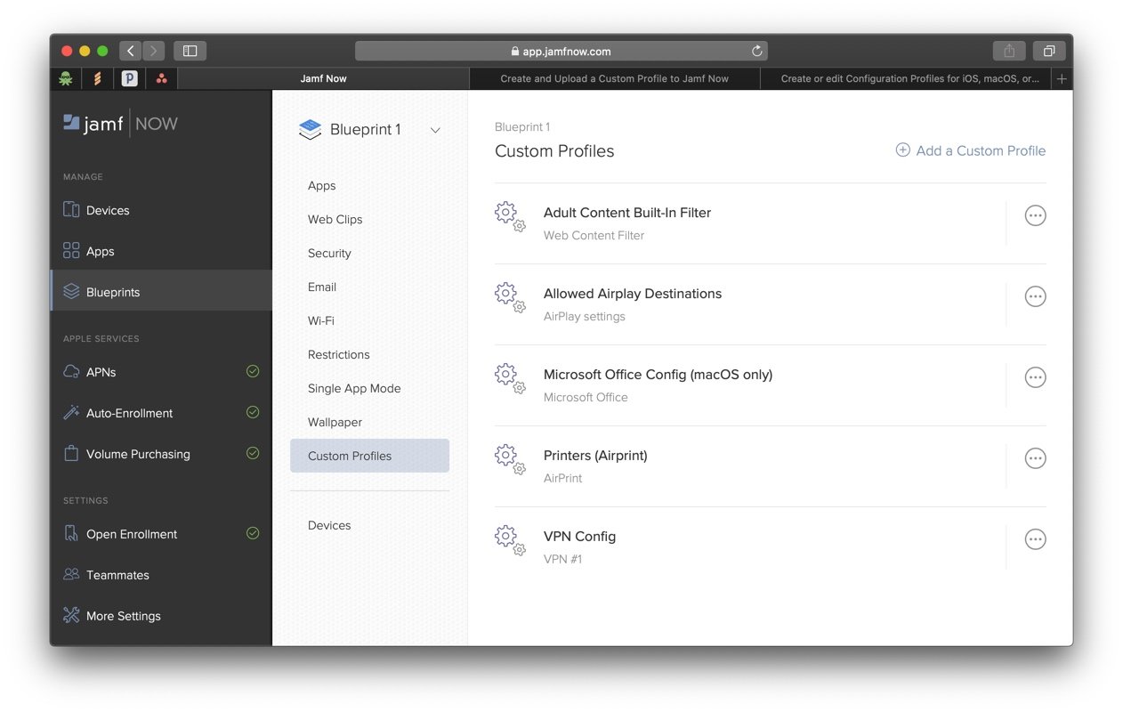 Jamf Now Custom Profiles