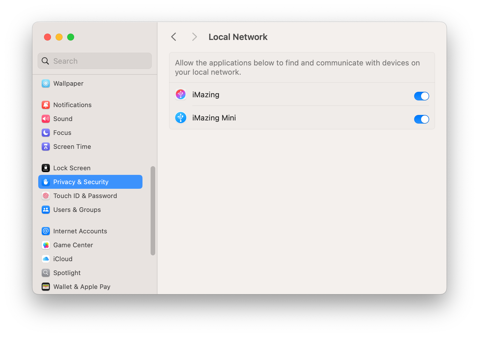 macOS System Settings - Local Network