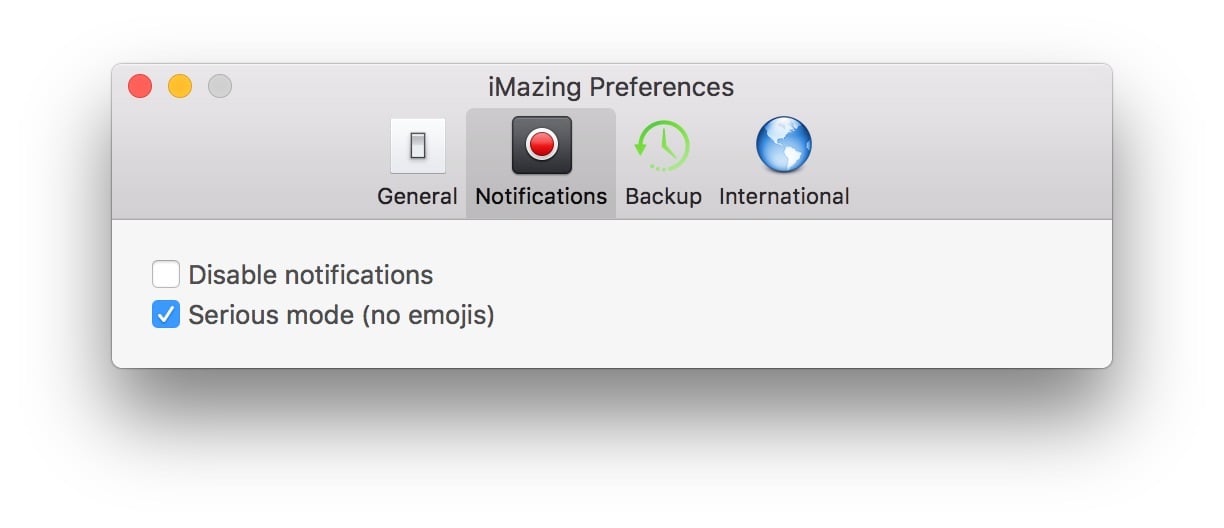 Notifications tab in iMazing preferences