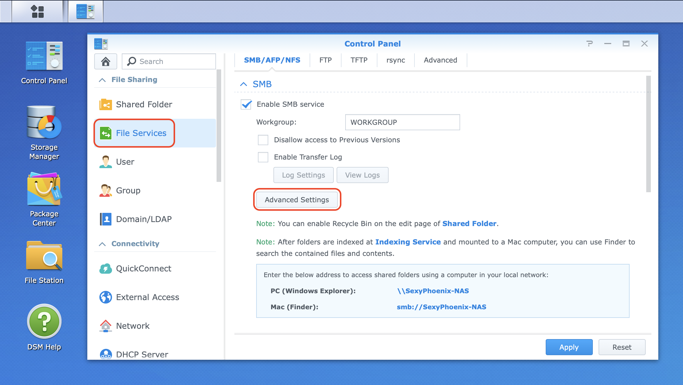 Enable SMB3 on a Synology NAS - Step 1