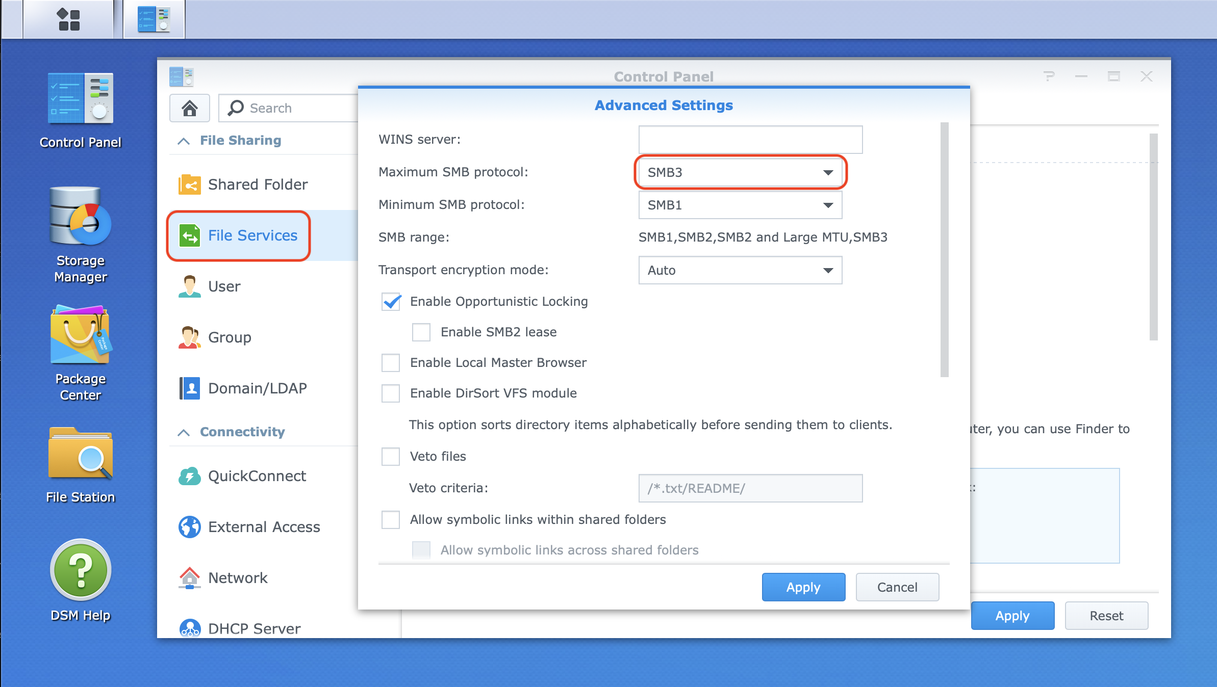 Enable SMB3 on a Synology NAS - Step 2